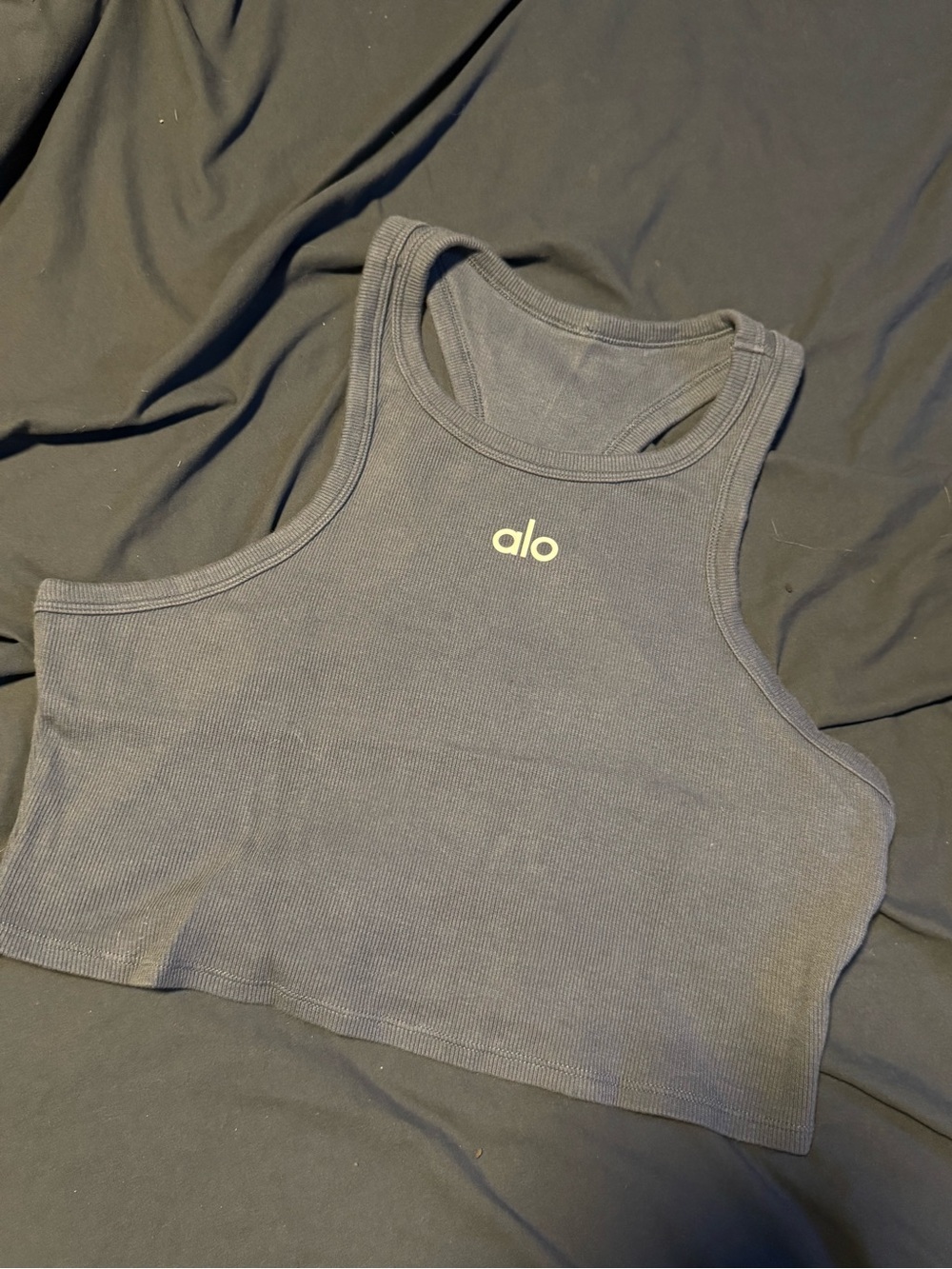Alo Ribbed Racerback Crop Tank - Bluestone - Picture 2 of 3